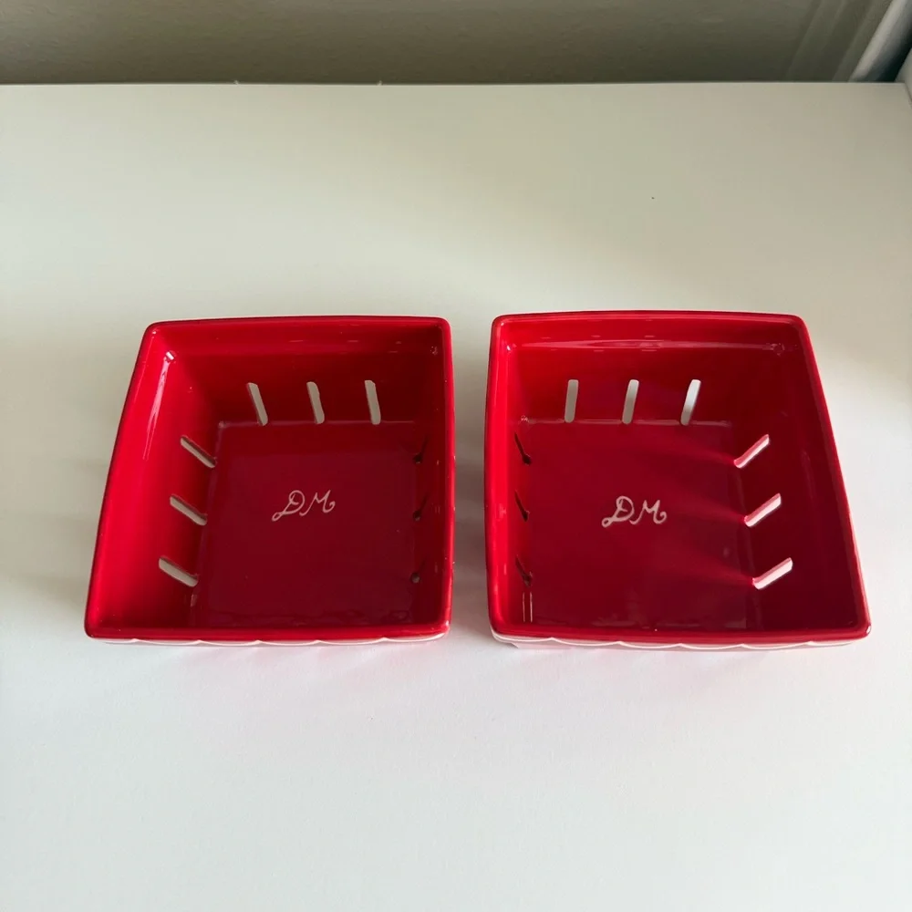 Anthropologie Set of TWO! Damson Madder Ceramic Berry Baskets - RED